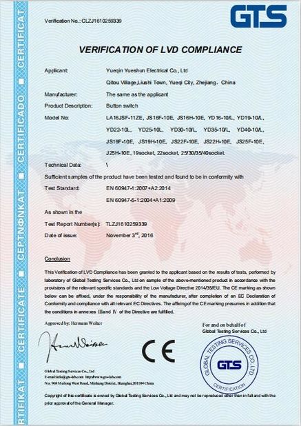 चीन Yueqing Yueshun Electric Co., Ltd. प्रमाणपत्र